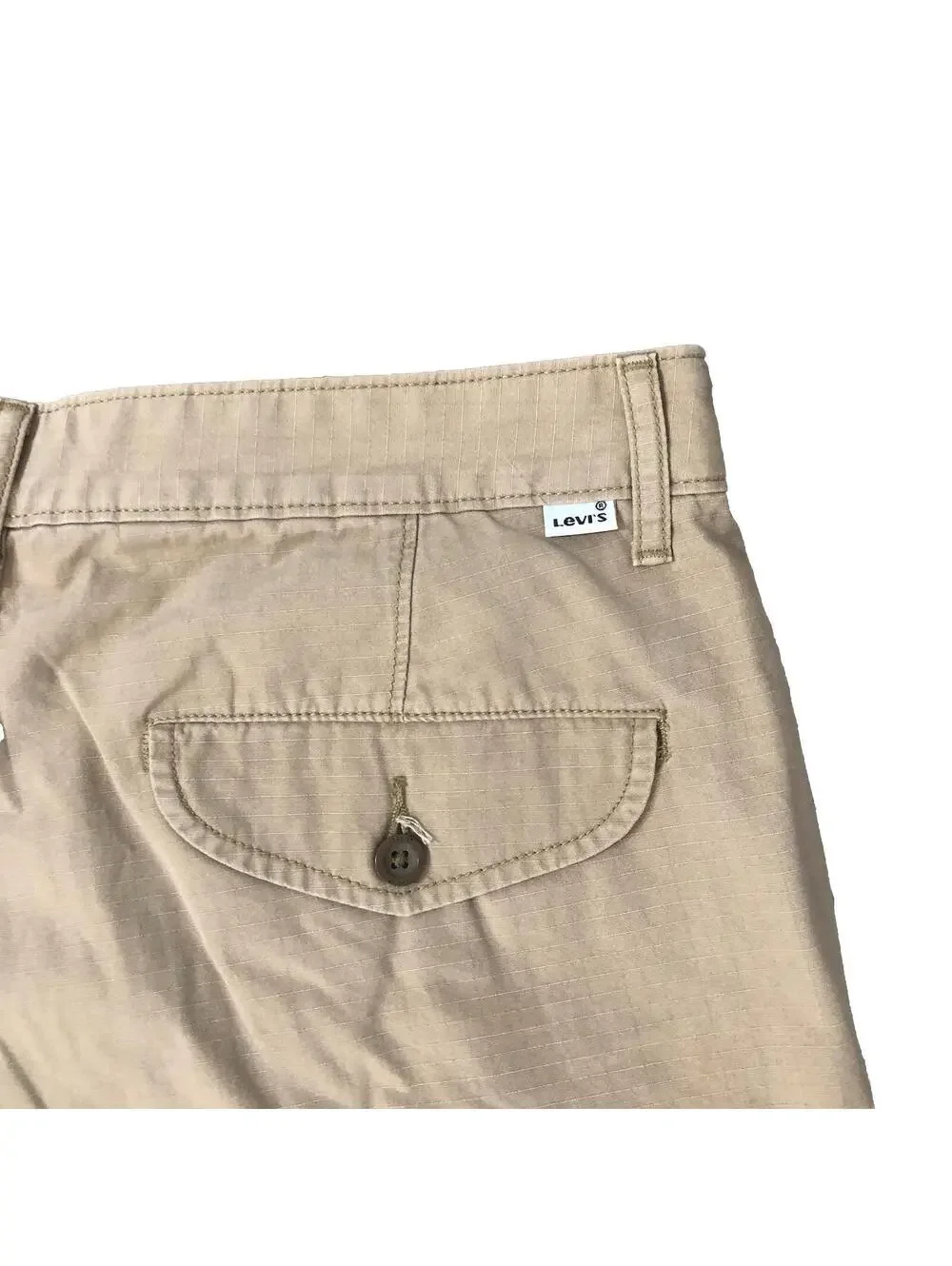 Levis Mens 33 Shorts Khaki Cargo Thigh Pockets Flaps Buttons Cotton